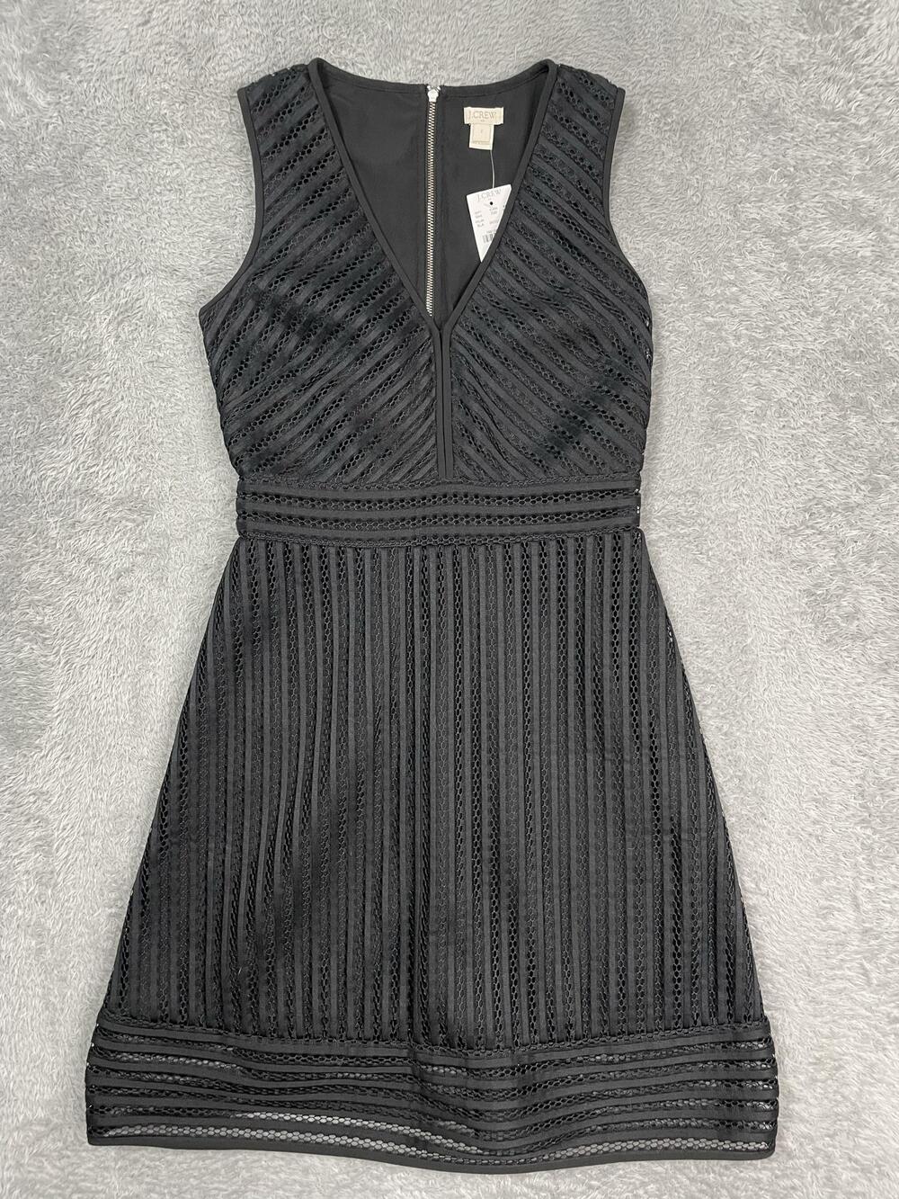 J.Crew Fit & Flare Dress Womens 2 Black Lace V Neck Knee Length Zip Cocktail